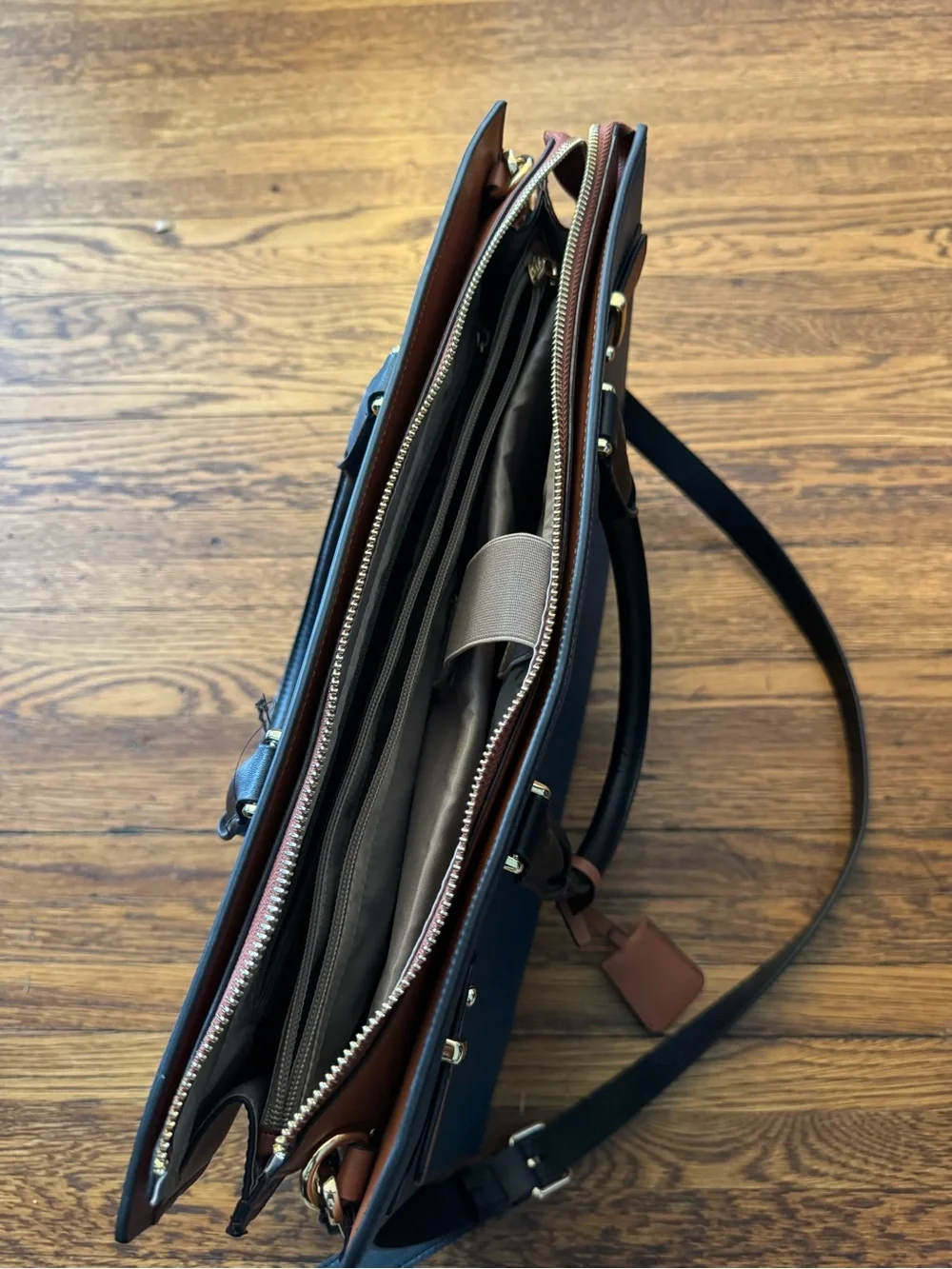 BOSTANTEN (Genuine Leather) Blue Leather Tote with Tan Accents. EXCELLENT!!!